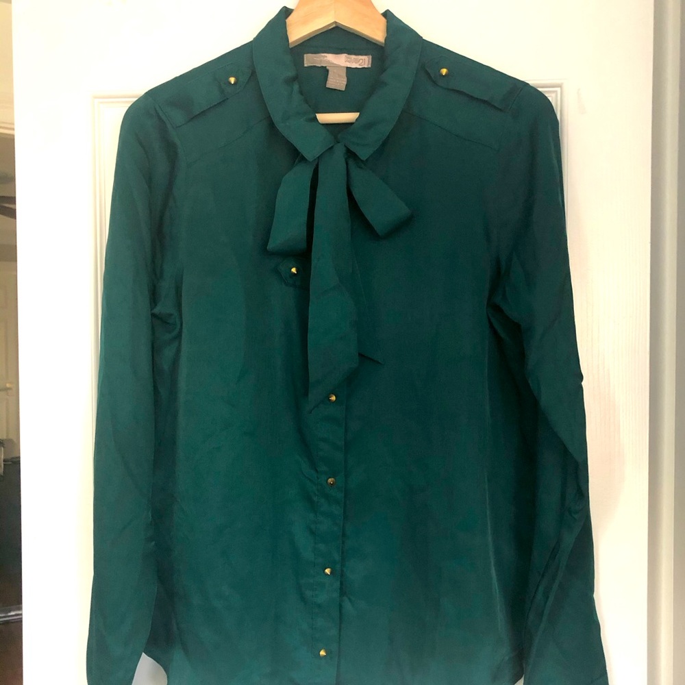 Forest Green Tie Blouse